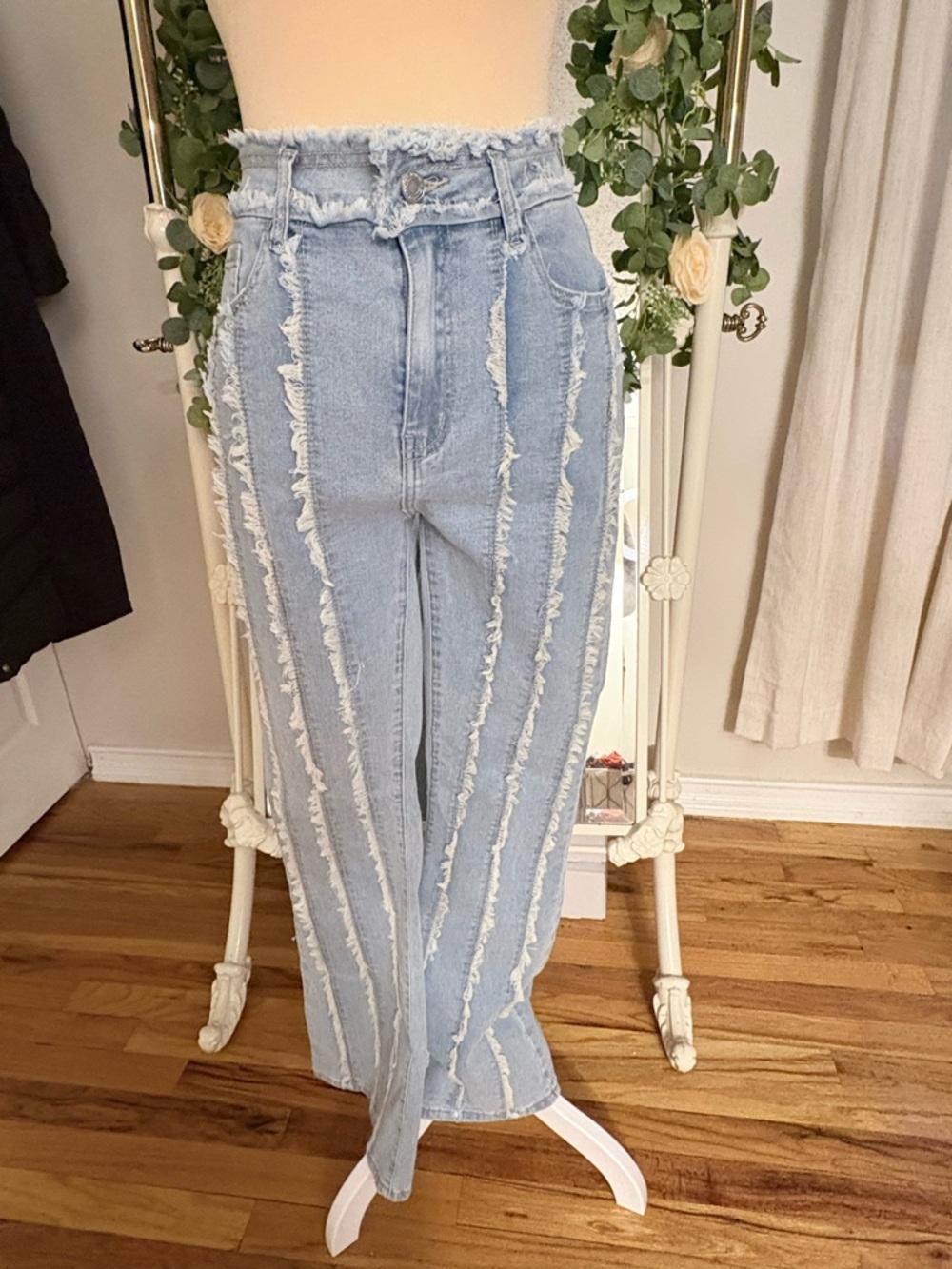Stylish Blue Striped Women's Flare Jeans